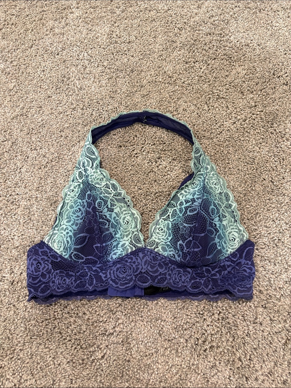 Free People Lace Bralette in Mint and Navy — Soft Stretch Triangle Bra
